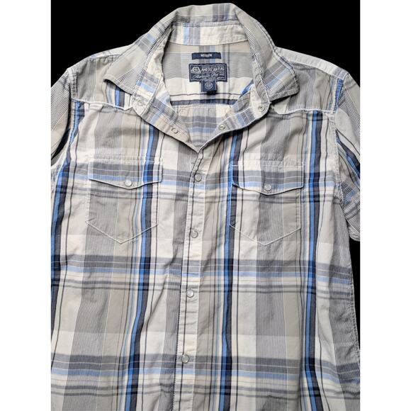 American Rag Cie Blue Plaid Flap Pocket Long Sleeve Western Pearl Snaps Men’s M - Picture 2 of 5
